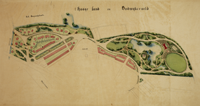 216761 Plattegrond van het ontwerp voor een villapark op het Hooge Land (Hogelandsepark) en een park op het ...